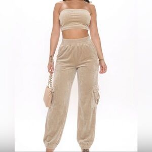 Forever 21 Tan Velour Tube Top Jogger Set